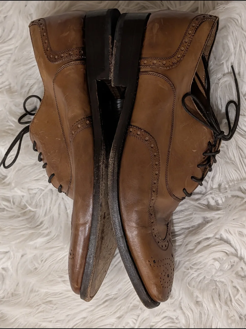 Men's Tan Leather Wingtip Derbys with Brogue Detailing Italian Artisan